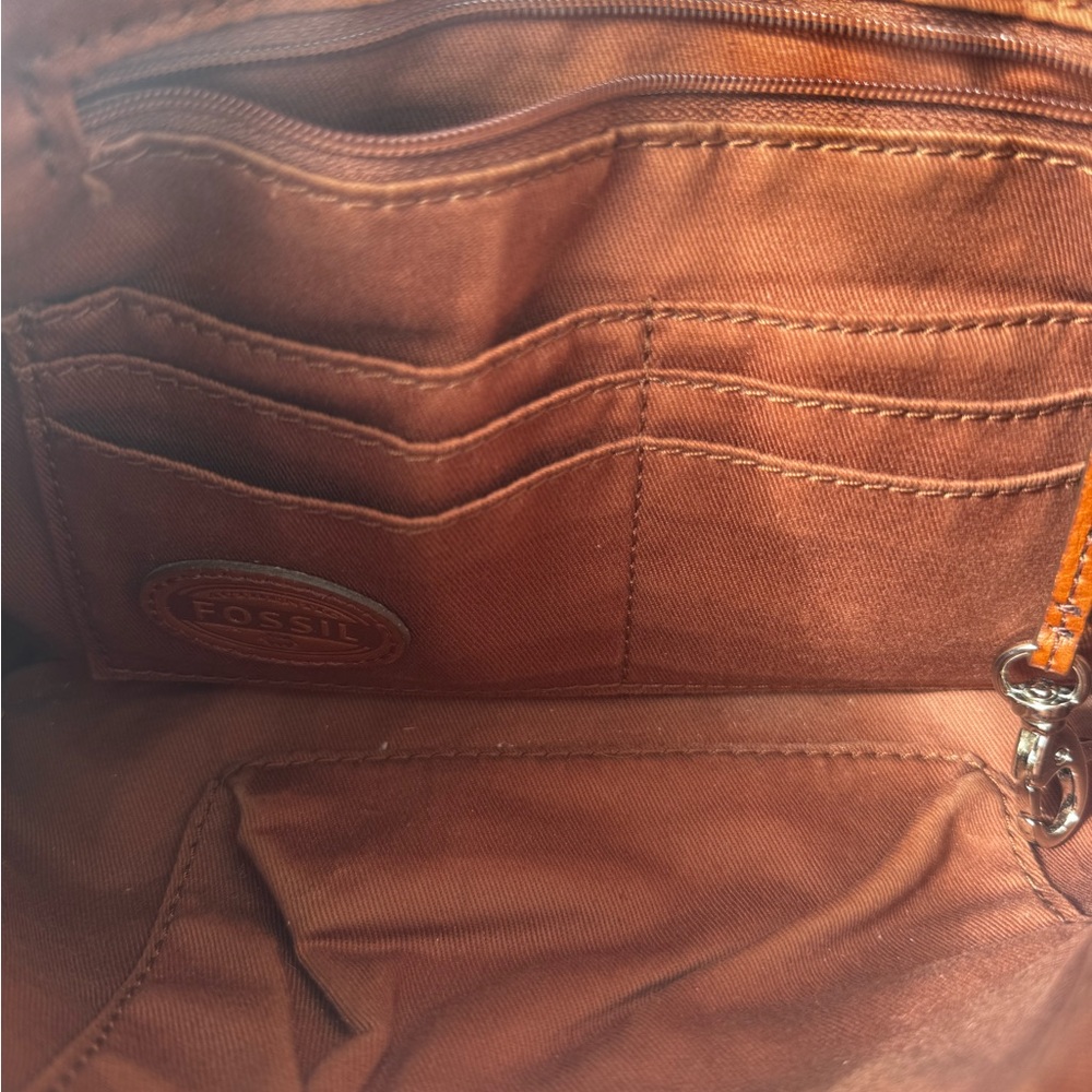 Fossil Brown Leather Shoulder Bag purse with removable woven strap - Picture 9 of 10